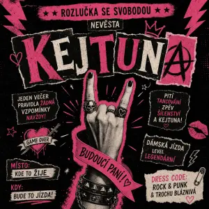 festivalový design ale na rozlučku se svobodou pro nevěstu, ve stylu rock/punk, jméno nevěsty: Kejtuna