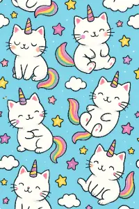pattern kočičí jednorožci na světle modré