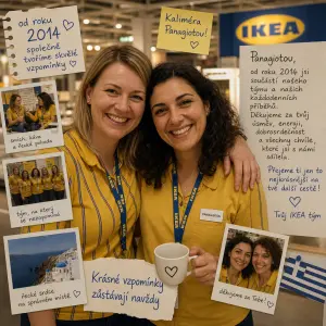 s kolegyni, Panagiotou, z Grecka, se loucime v IKEA; prijela k nam v roce 2014 a teda; cheme pro ni hezke vzpominky