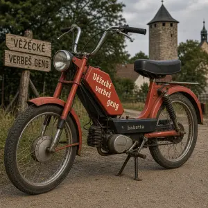 Motocykl babeta s nápisem Věžecké verbeš geng