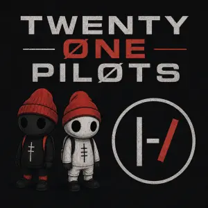 Napis Twenty one pilots, jejích maskot a znak