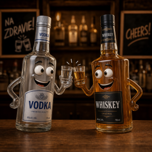 Dve alkoholové flaše ktoré si pripijají