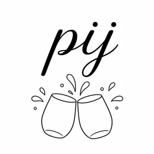 text pij, já ještě mám a pod tím obrys skleniček které si cinkají a kapky létají okolo