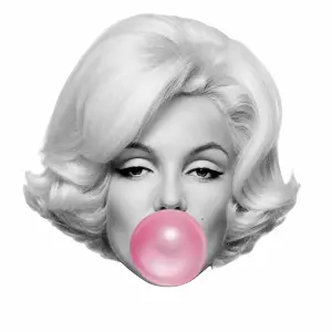 Obrys hlavy Marilyn Monroe černobílá hlava s růžovou žvýkačkou. Pouze oříznout hlavu