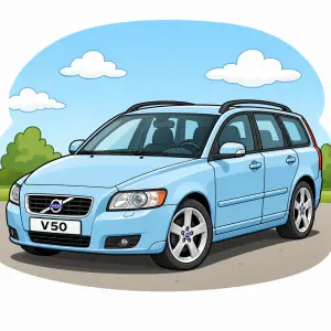 Volvo V50 světle modré karikatura