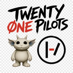 Nadpis Twenty one pilots, jejich maskot, jejich znak, bez pozadí