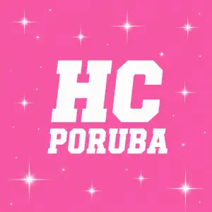 růžové pozadi bílý text hc poruba a hvězdy nebo trpytky