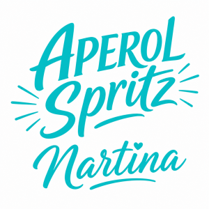 Nápis Aperol Spritz a jméno Martina. V tyrkysové barvě.