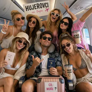 Hujerovci na tripu 6 žen a 1 chlap letí na dovolenou k moři