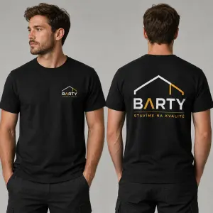 Barty servis firemní tričko vepředu decentní logo na prsu vzadu přes celé záda větší logo