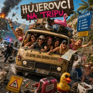 6žen a 1 chlap jedou na dovolenou. Okolo je chaoz. A všichni se těší. Hujerovci na tripu. At je to šílené a vtipné