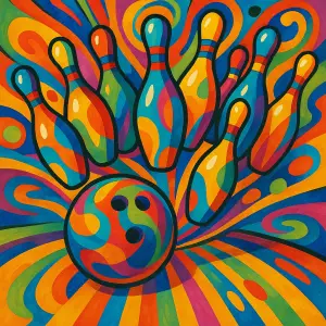 Bowling. Koule , bowling kuželky , hodně barev , chci něco hodně kreativního