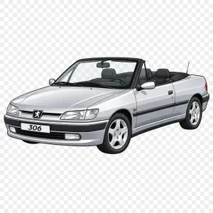 Vozidlo Peugeot 306 cabriolet stríbrné, odebrat pozadí, ne fotka, ale kreslené, nebo karikaturu