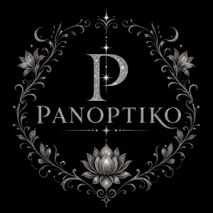 LOGO PANOPTIKO V STŘÍBRNÍ TŘPYTIVÉ BARVĚ A KOLEM NĚJ TATTOO DAMSKÉ
