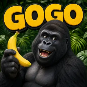 Gorilu s banánem s textem GOGO