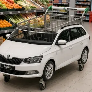 Škoda Fabia 3 generace, bílá, kombi, jako nákupní vozík