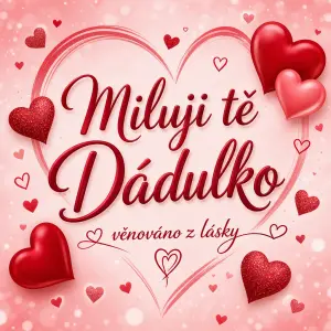 text Miluji tě Dádulko s motivem srdíček věnováno z lásky