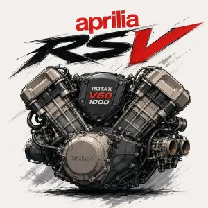 motor rotax v60 1000 nad nim originalni napis aprilia RSV zakombinovane do kresleneho obrazu