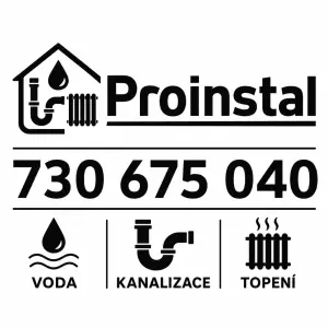 Proinstal 730 675 040 voda kanalizace topení černobílý
