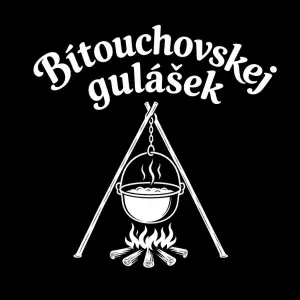 Ahoj prosím udělej mi logo na zástěrus napisem Bítouchovskej gulášek a pod ním kotlik na trojnožce. Prosím bílou barvou