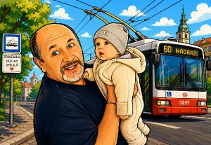 udělat karikaturu, přidat trolejbus s číslem 60
