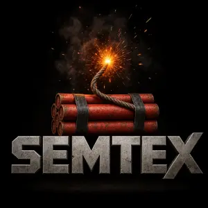 Název SEMTEX a nad ním třaskavina
