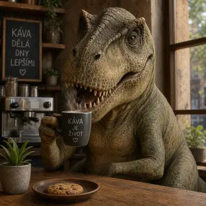 dinosaurus s kávou