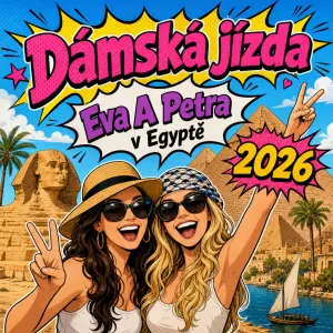 komix nápis: Dámská jízda Eva A Petra v Egyptě 2026