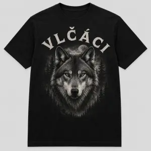 Na tričku chci nápis vlčáci, nápis aby byl psaný do půl kruhu, Na tričku bude obrázek vlka, chci aby nápis byl nad obráz