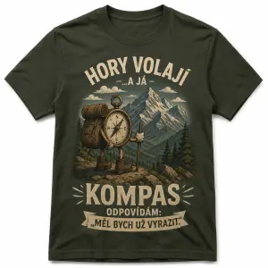 Turistické tričko s motivem hor a komparsem s nějakým vtipným textem