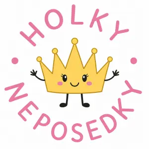 vygeneruj mi obrázek jednoduché princeznovské korunky s nohama a a rukama,kolem ní do kruhu nápis HOLKY NEPOSEDKY.