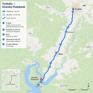 Vytvoř mapu cesty z tvrdošína do Oravsky podzamok