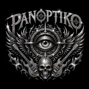 LOGO PANOPTIKO A KOLEM NEJ ROCKOVÝ TATTOO MOTIV VŠE V STŘÍBRNÉ TŘPYTIVÉ BARVĚ