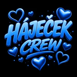 TEXT: HÁJEČEK CREW s nějakými hezky vytvořenými srdíčky v modré barvě