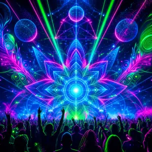 Vytvor mi trance party motiv bez textu neonove barvy modra,zelena,ruzova
