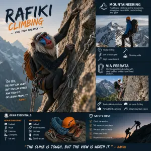 Napiš Rafiki Climbing a dej tam obrázky horolezce a hor ferraty