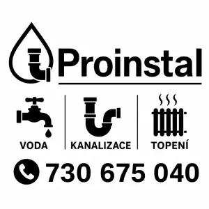 Proinstal 730 675 040 voda kanalizace topení černobílý