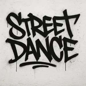 černý nápis street dance napsáno jako graffiti trochu jako nakřivo a jedno písmeno větší a další menší i nečitelé