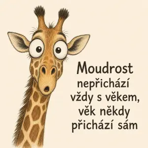 Chci kresbu vykulené žirafy k textu Moudrost nepřichází vždy s věkem, věk někdy přichází sám
