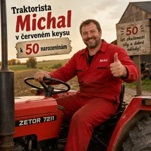 Traktorista Michal v červeném keysu k 50 narozeninám