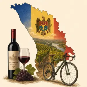 Shape of moldova map, wine and bike.