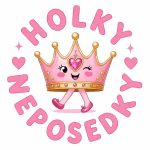 vygeneruj mi prosím obrázek princeznovské korunky s nohama a kolem ní do kruhu nápis HOLKY NEPOSEDKY