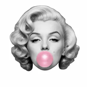 Obrys hlavy Marilyn Monroe černobílá hlava s růžovou žvýkačkou. Pouze oříznout hlavu