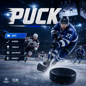 Hokejová hra na počítač s nápisem Puck