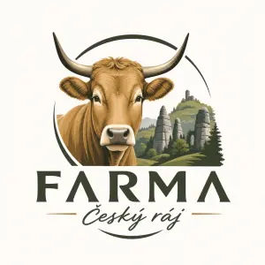 chci logo Farma Český ráj, které bude moderní, koukavé s Aubrac rohatou krávou a s odkazem na český ráj