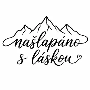 Text : našlapáno s láskou obrys hor spojené s tím textem a text černý pozadí žádné