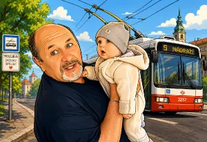 udělat karikaturu, přidat trolejbus
