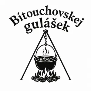 Prosím logo logo kotlíku na trojnožce a nad ním nápis Bítouchovskej gulášek