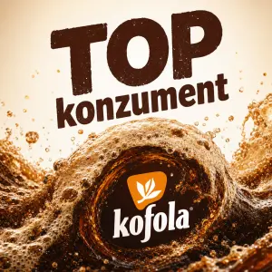 Vlny zpěněné Kofoly ve spodní části s logem Kofola obemknutým vlnou. Nad tím text: TOP konzument.