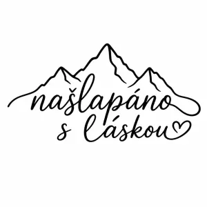 Text : našlapáno s láskou obrys hor spojené s tím textem a text černý pozadí žádné